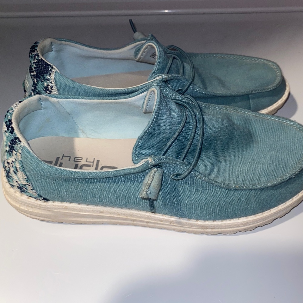 Hey Dude Teal Flats with Patterned Heel